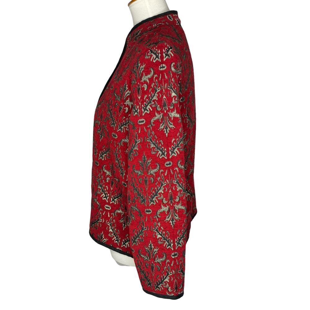 Studio Works Jacket Full Zip Red Silver Damask Tapestry Medium Petite Regal Boho - Picture 8 of 14